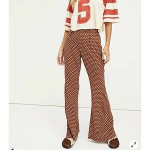 Free People Can't Take My Eyes Off Brown Polka Dot Wide Leg Flare Pants 70s